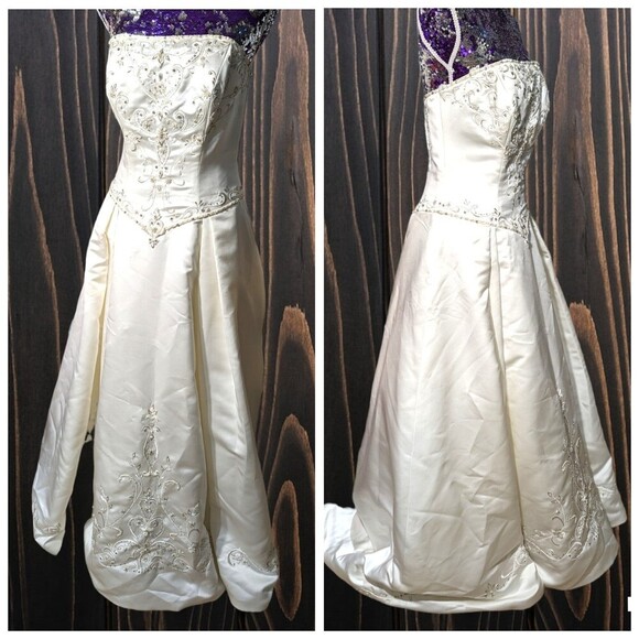 Jasmine Couture Size 14 Satin Strapless Ball Gown Chapel Train Wedding Dress